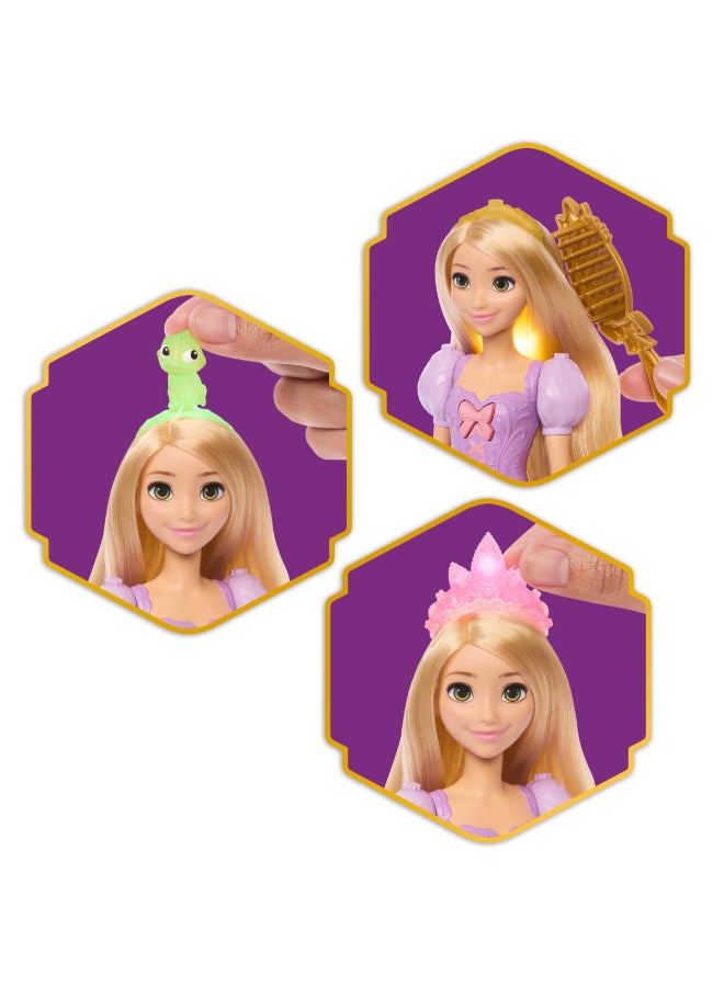 Disney Princess Rapunzel Fashion Doll w/ Light-Up Hair & 4 More Ways to Glow, Pascal Figure & 7 Styling Accessories, Inspired by Tangled Movie - Image 4